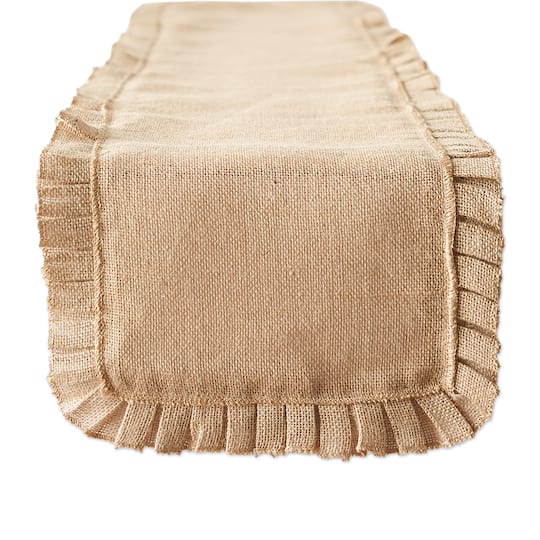 DII® Natural Ruffle Trim Jute Table Runner, 14x108 inch